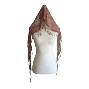 Tickled Pink Beige Lace Dangle Scarf